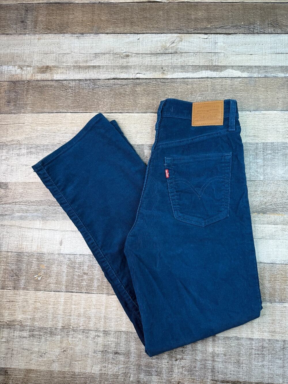 Levi's Ribcage Straight Ankle Jeans Womens 27x29 High Rise Corduroy Dark Blue